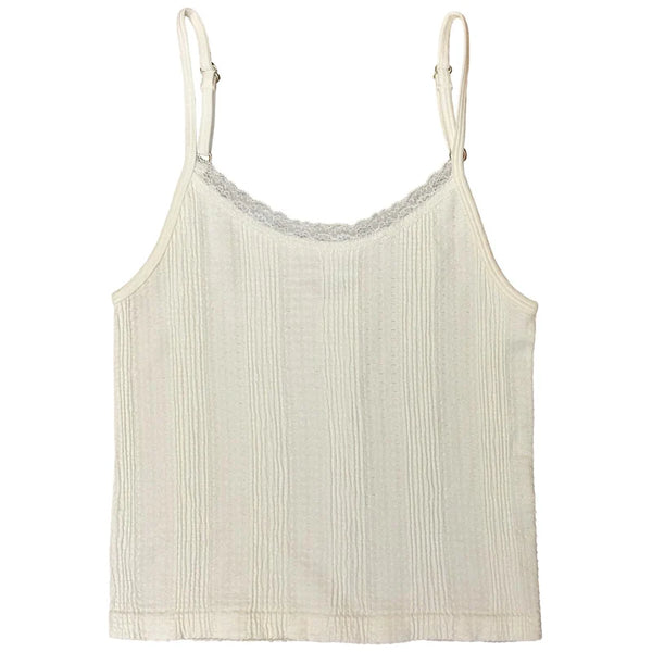 Textured Lace Trim Cami Ivory