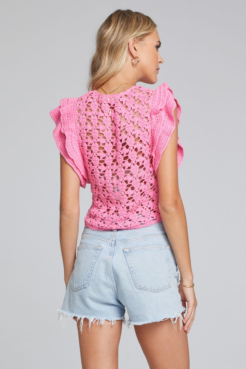 Ruffle Sleeve Sweater Bright Pink