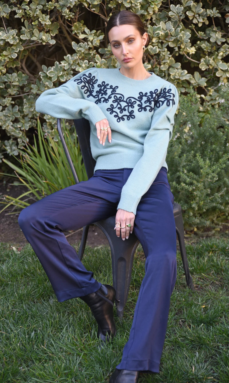 Cooper Embroidered Sweater Misty Blue