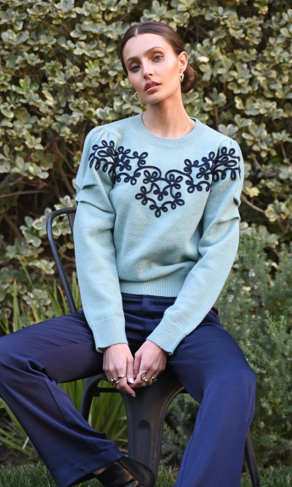 Cooper Embroidered Sweater Misty Blue