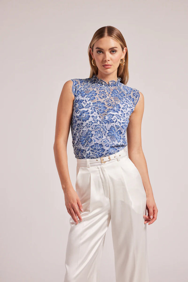 Steffina Lace Top Blue/White