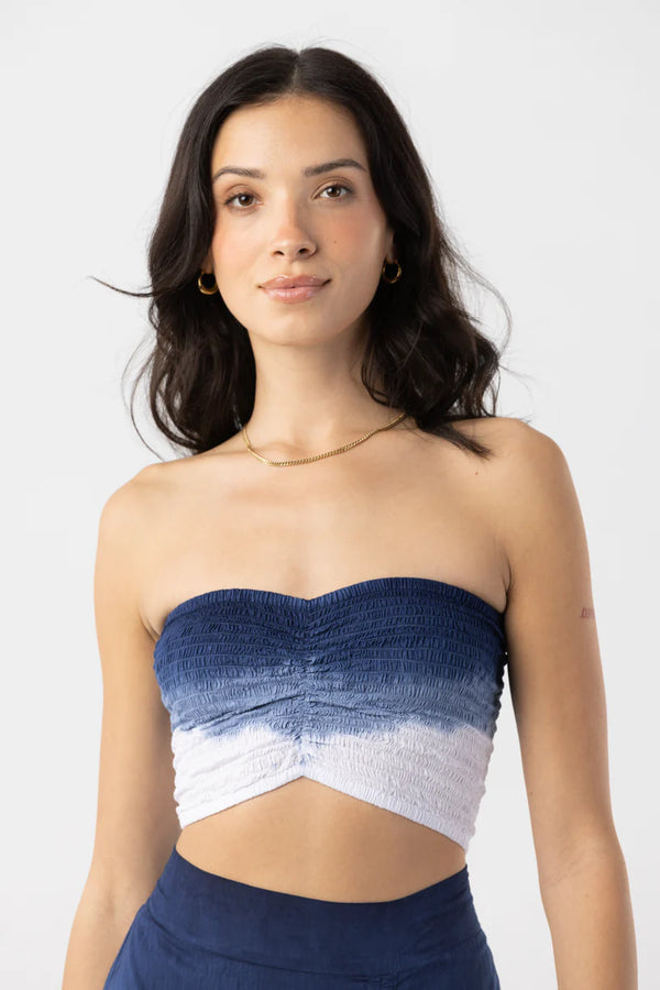 Hollie Crop Top Sleeveless White Navy Ombre
