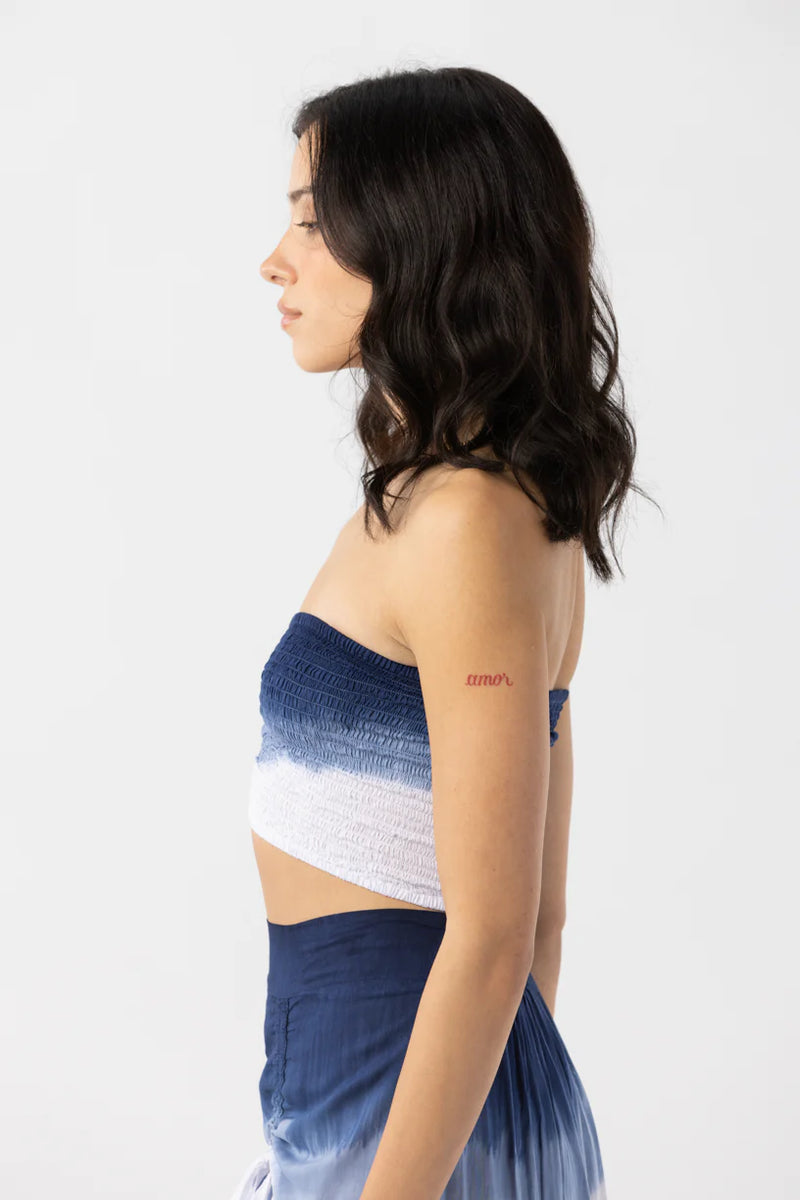 Hollie Crop Top Sleeveless White Navy Ombre