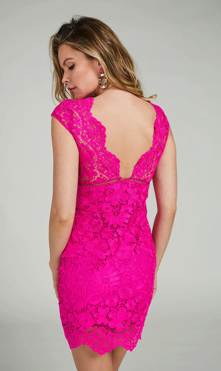 Julie Lace Dress Hot Pink