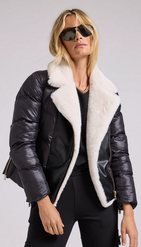 Avila Faux Fur Combo Puffer Black/White
