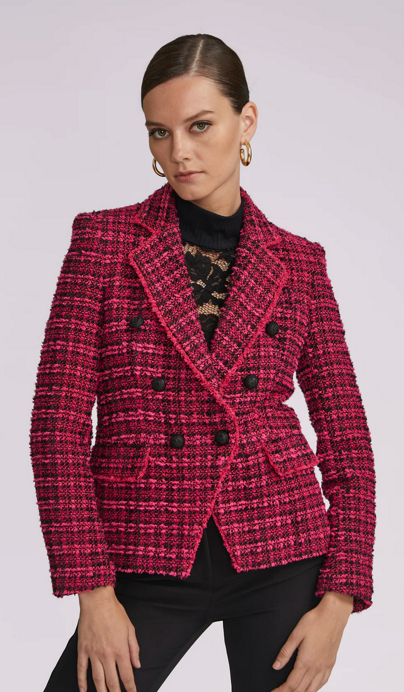 Eliza Tweed Blazer Hot Pink/Black