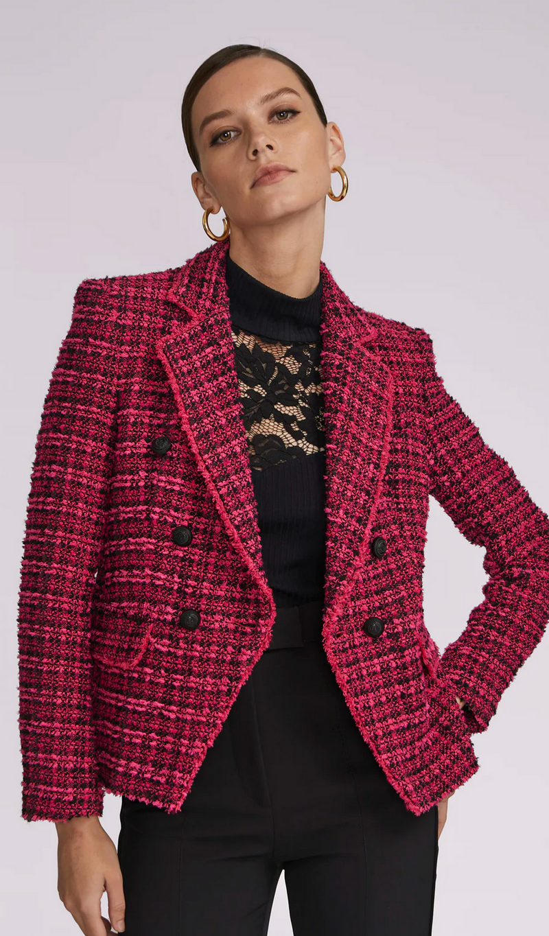 Eliza Tweed Blazer Hot Pink/Black