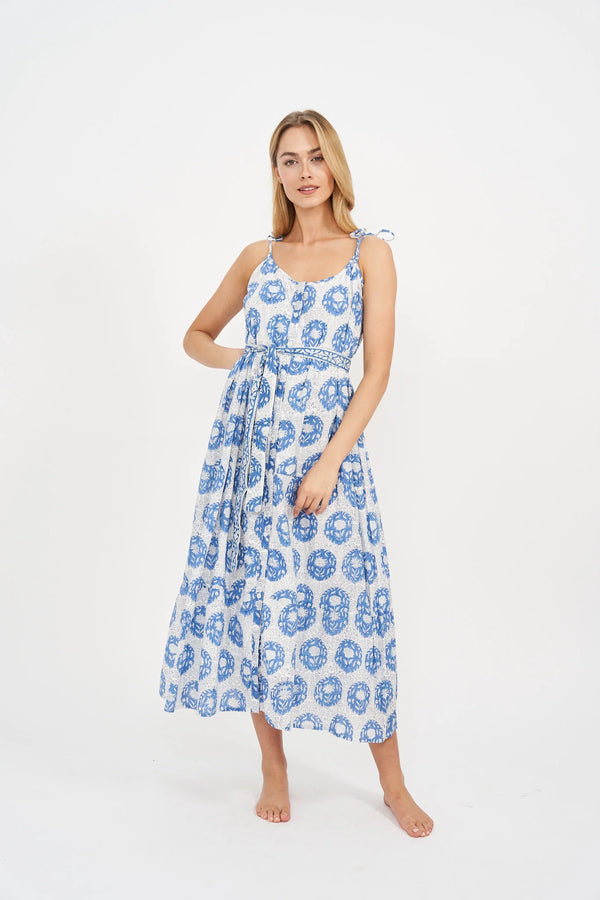 Siesta Dress Blue White Multi