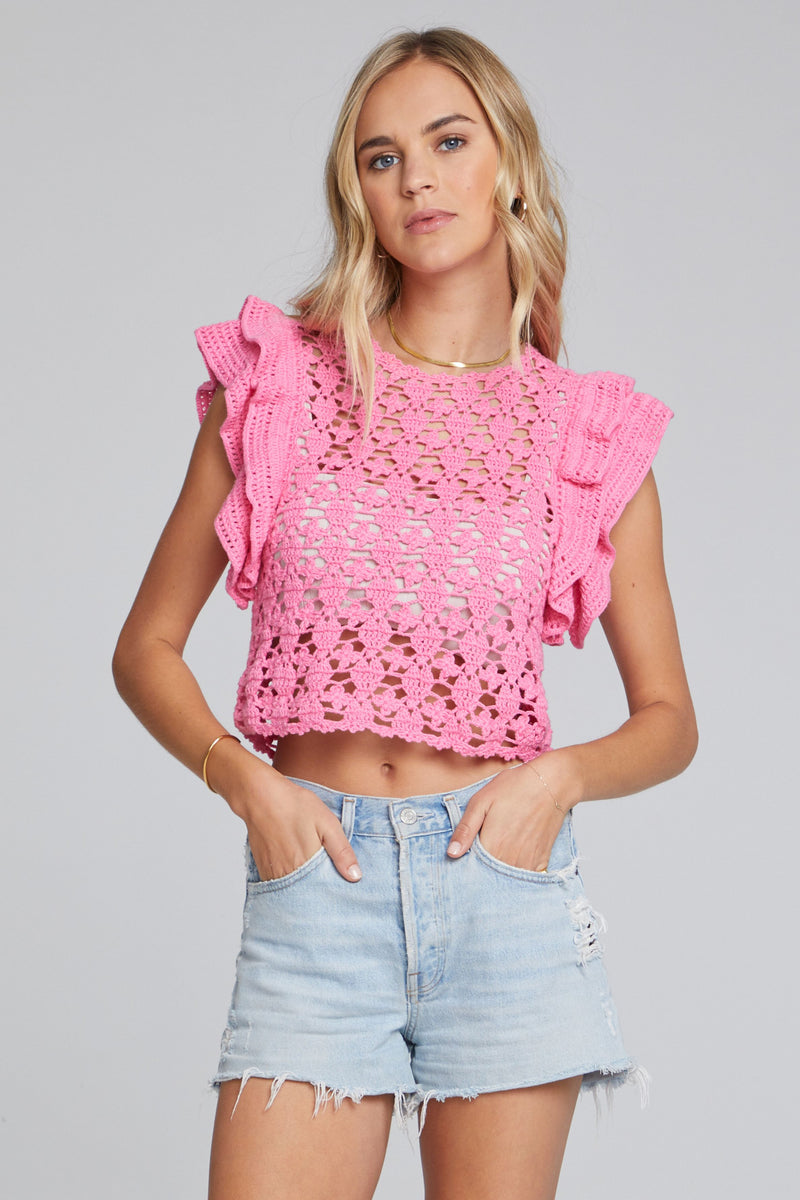 Ruffle Sleeve Sweater Bright Pink
