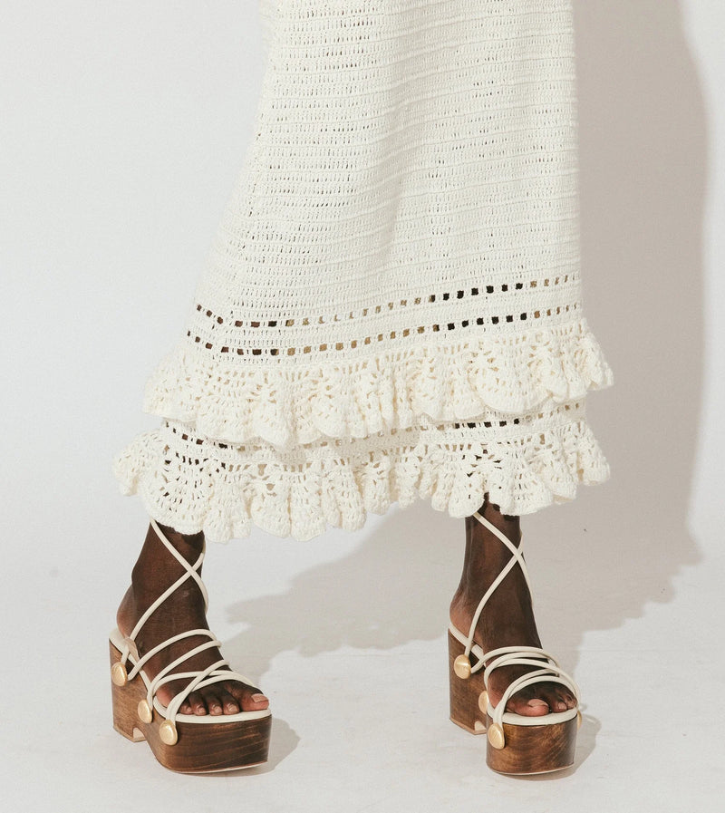 Janis Hand Crochet Midi Dress Ivory