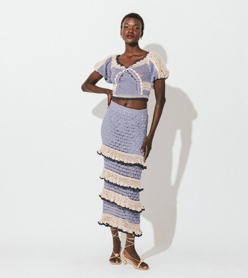 Serena Crochet Ankle Skirt Blue Multi
