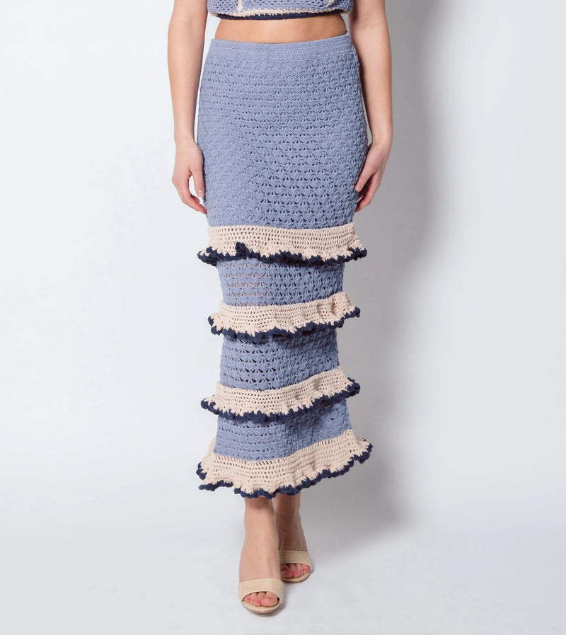 Serena Crochet Ankle Skirt Blue Multi