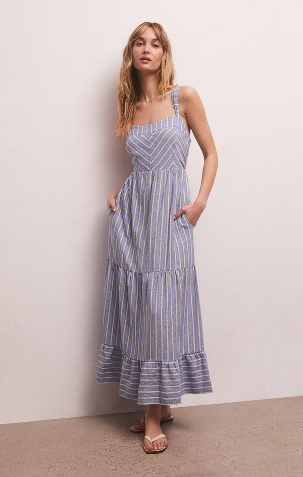 Ayla Striped Midi Dress Marina Blue
