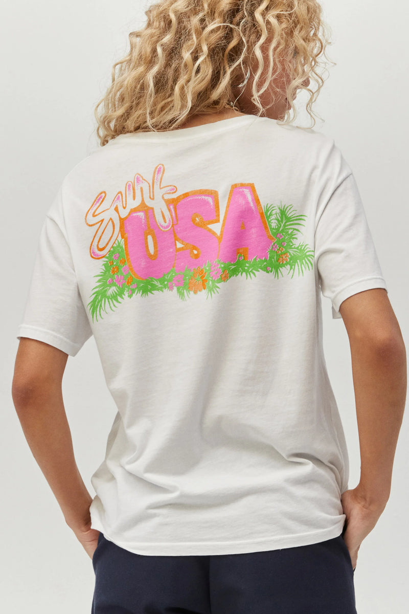 Beach Boys Surf USA Boyfriend Tee Bleach White