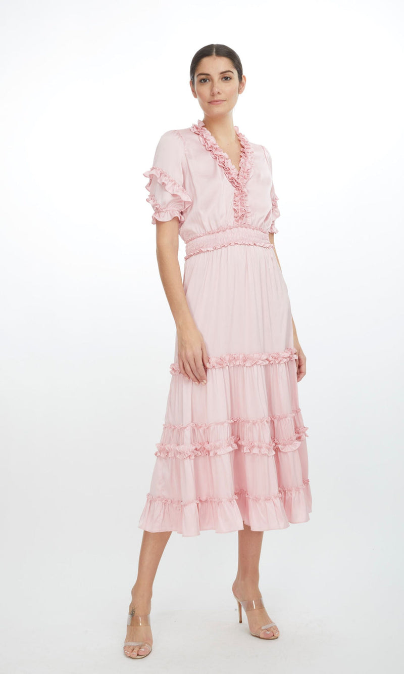 Fleur Satin Maxi Dress Pastel Pink