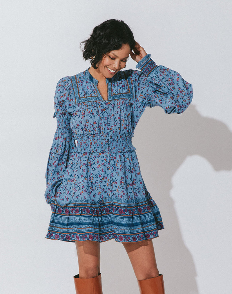 Delilah Mini Dress Lapis Block Print